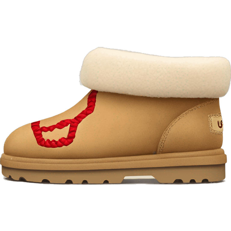 Ugg Camel slip-on slippers. A thin red zig-zag stitch line only circling on ankles, VERY chunky platform sole. emoji