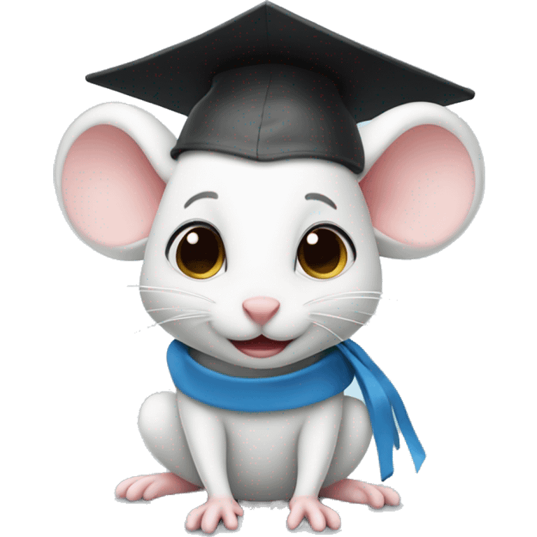 Cute little white mouse in graduation cap and gown emoji