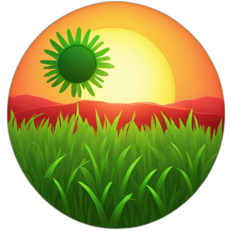 the green sun setting behind the red grass emoji