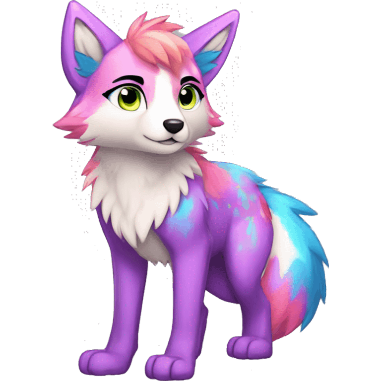 Anthro Colorful Shiny Fionbri-Falvie-sparkle-wolf-sona with colorful markings full body emoji