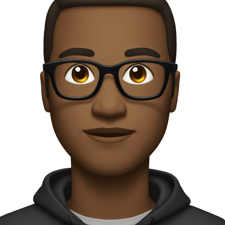 Black man, straight hair combed to the side, wearing black art square glasses emoji