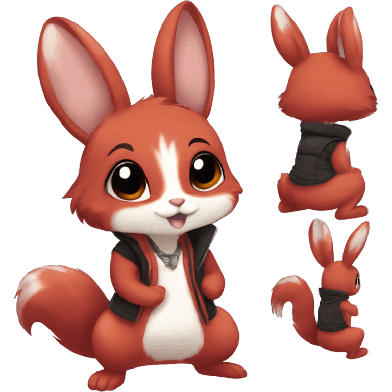 Anthro Sona Cool Edgy Fakemon Full Body Red Rabbit Squirrel Chibi Cute  emoji