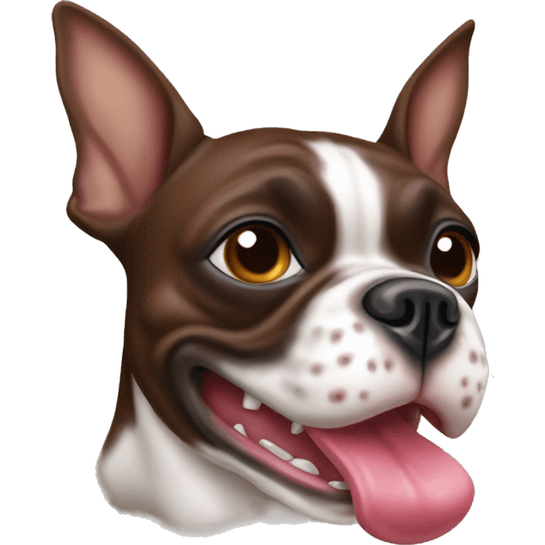 Brown Boston terrier toy in mouth emoji