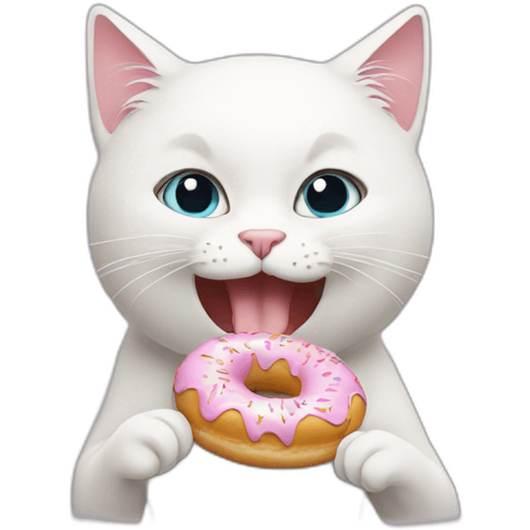 white cat eating donut emoji