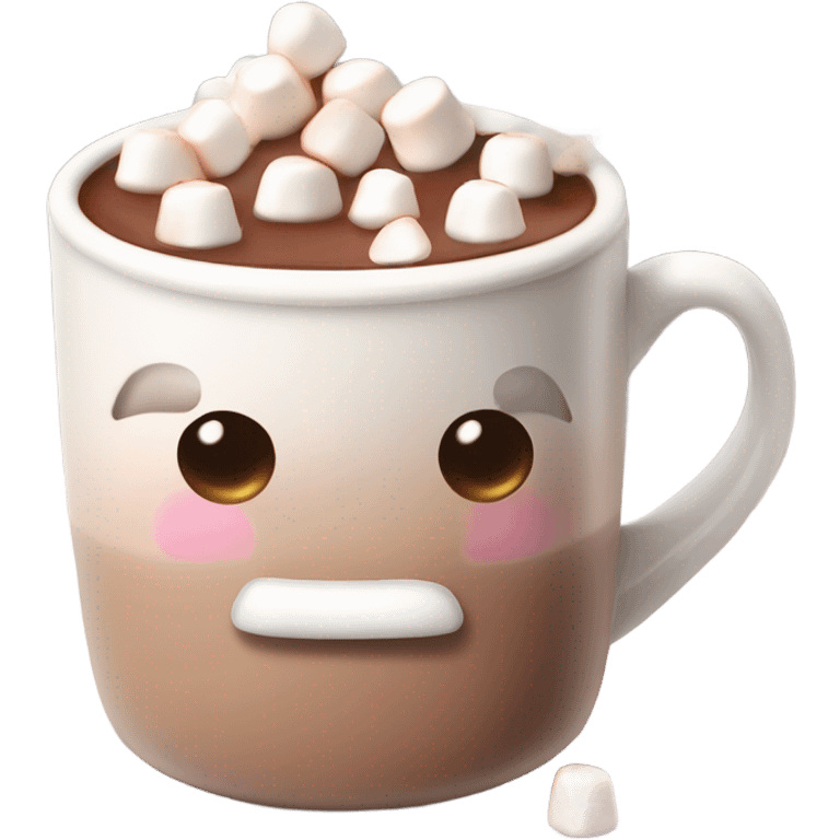 hot chocolate in a cute mug with small marshmallows and with steam emoji