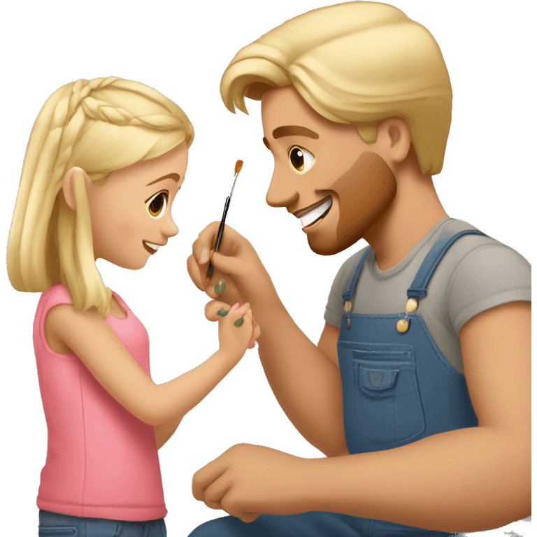 blonde daughter paints blonde dad's nails emoji