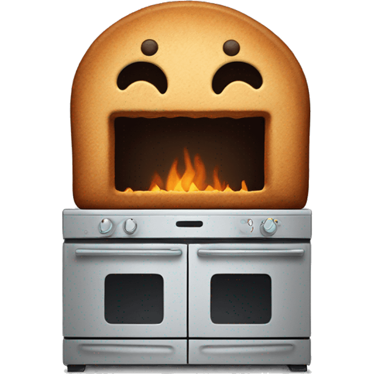 Oven with scared gingerbread man body inside emoji