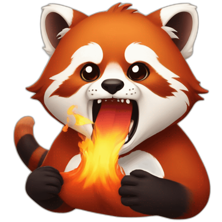 Red panda opening mouth with fire mad emoji