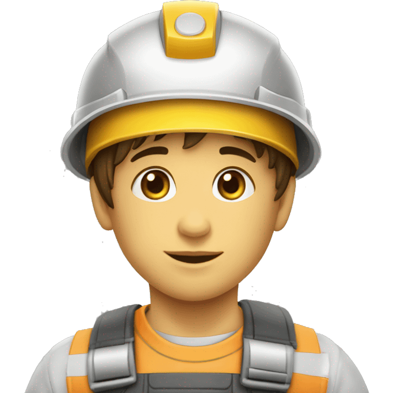 Niño gordo vestido de construccion con casco emoji