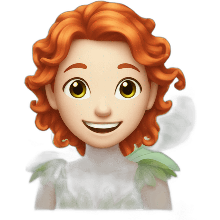 white-skinned red-haired fairy with green eyes laughs emoji