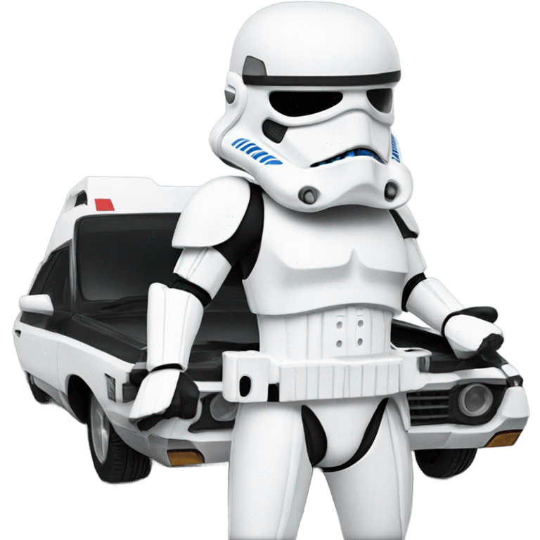 A stormtrooper holding a car emoji