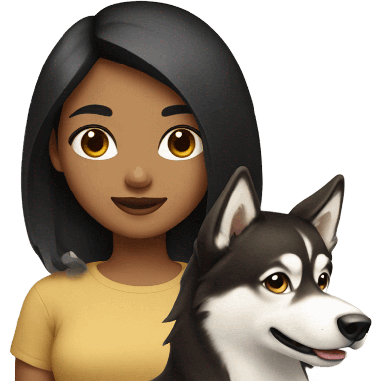 A girl with black hair next to a light brown Husky emoji