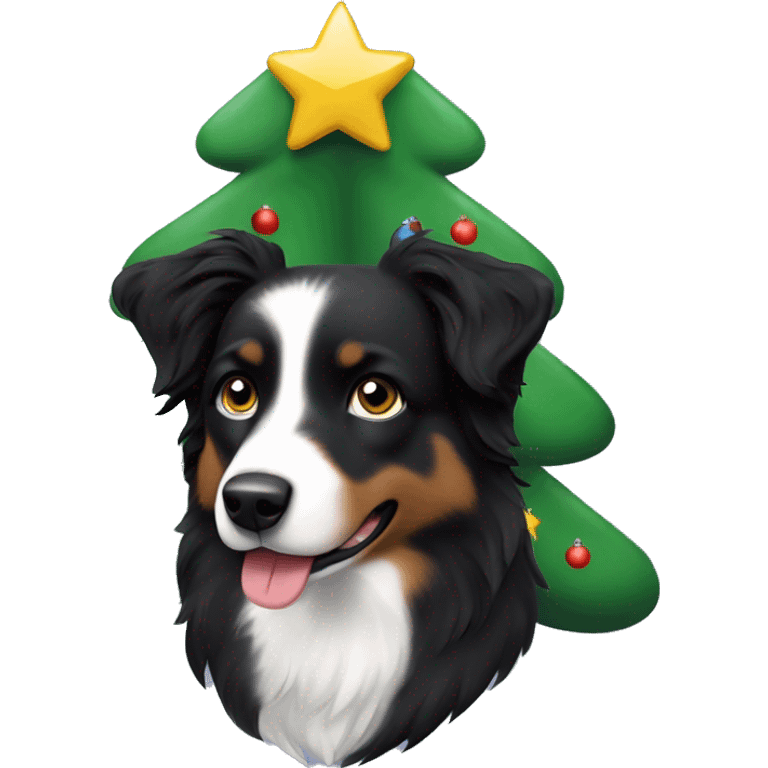 Small black australian shepherd dog Christmas tree emoji