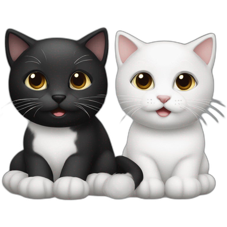 two cute cats, one white, white, black one black, black, white emoji