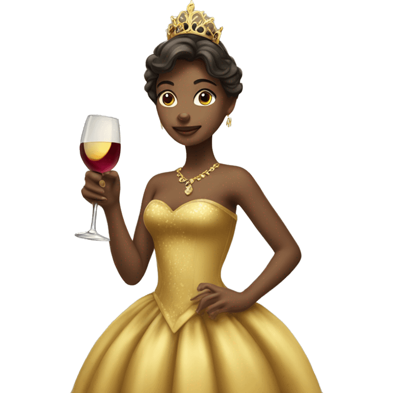 beautiful princess in a golden dress drinking wine emoji