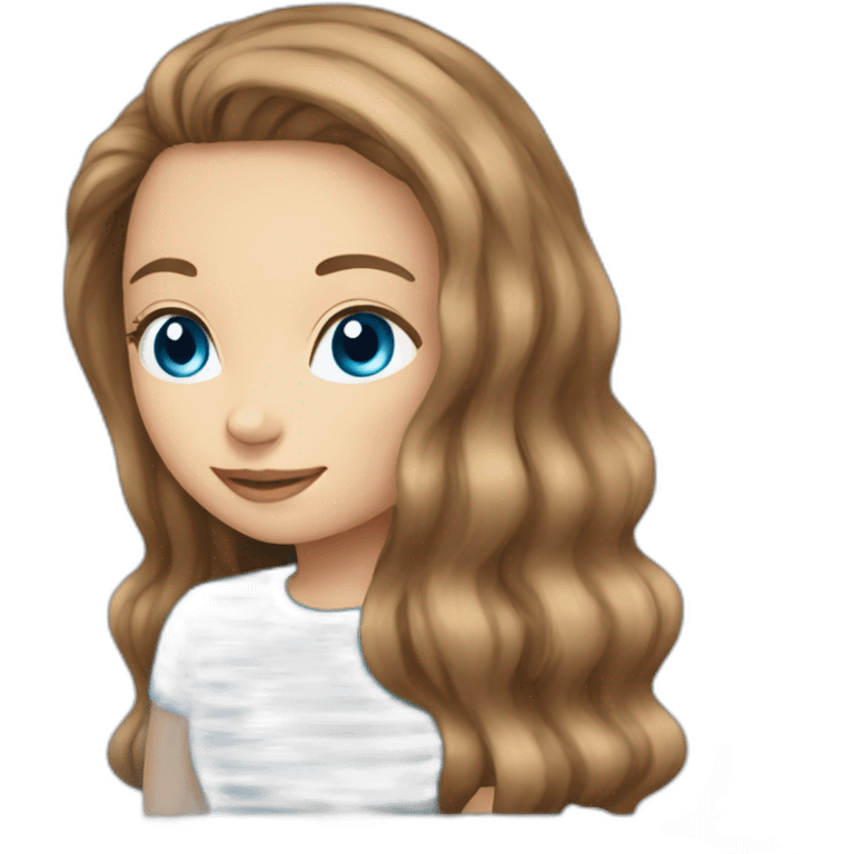 long light brown hair woman blue eyes black stripy t-shirt emoji