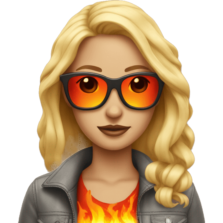 blonde girl with fire sunglasses emoji