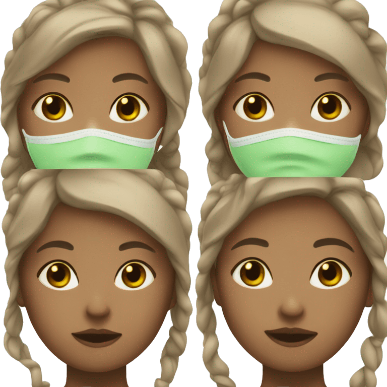 Tan girl with brown eyes with brown hair straight with green face mask on emoji