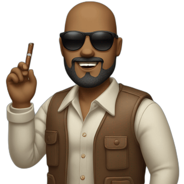 Bold guy with a cigar in his hand wearing sunglasses with a nice beard emoji