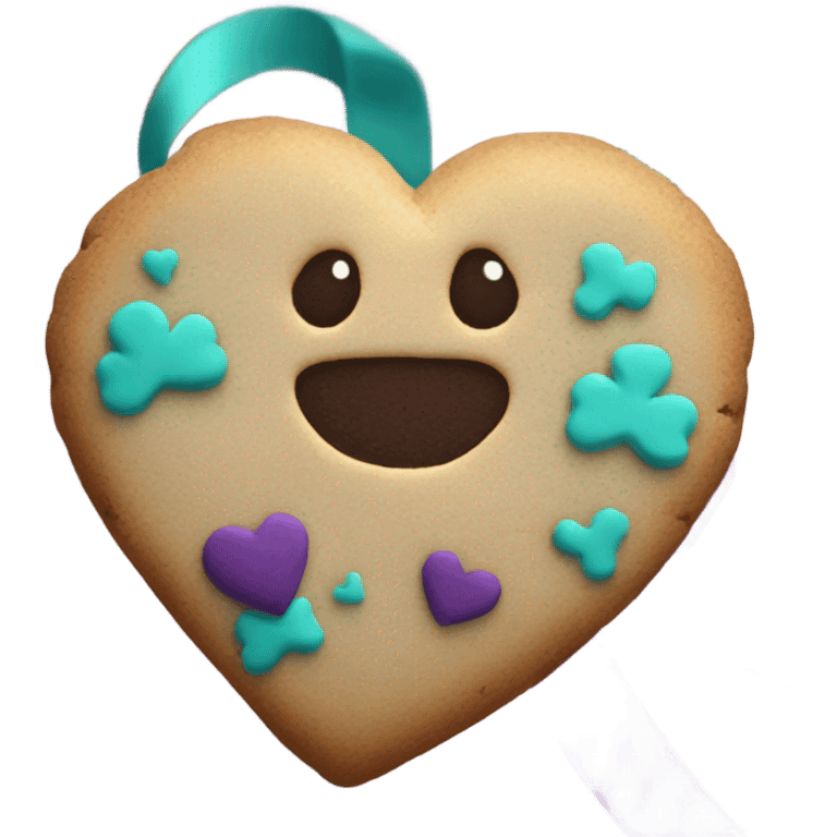 Cookie heart with teal purple awareness ribbon emoji