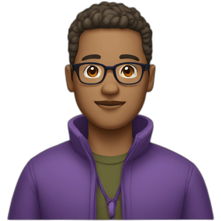 Man with glasses, purple sweater, army hair cut brown, light skin emoji