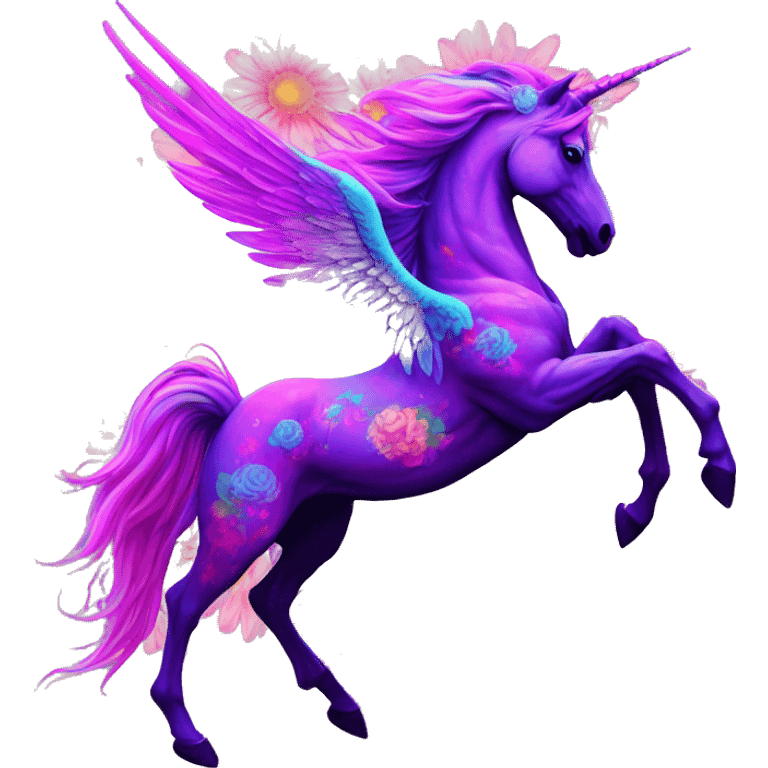 Zombie Pegasus unicorn psychedelic flowers floral groovy art neon rave raving emoji