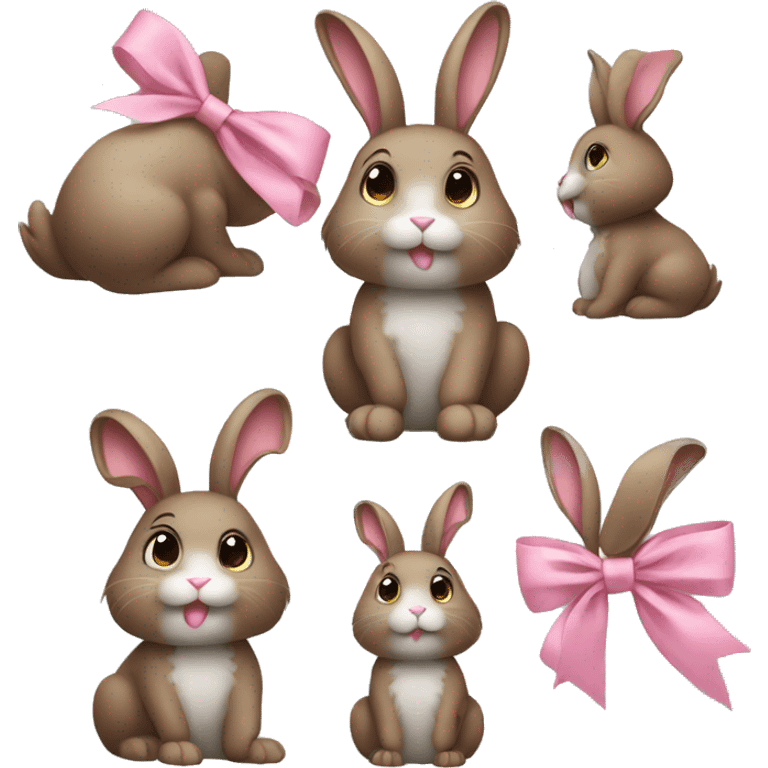 cute brown bunny with pink bow, one leg white, other gray emoji