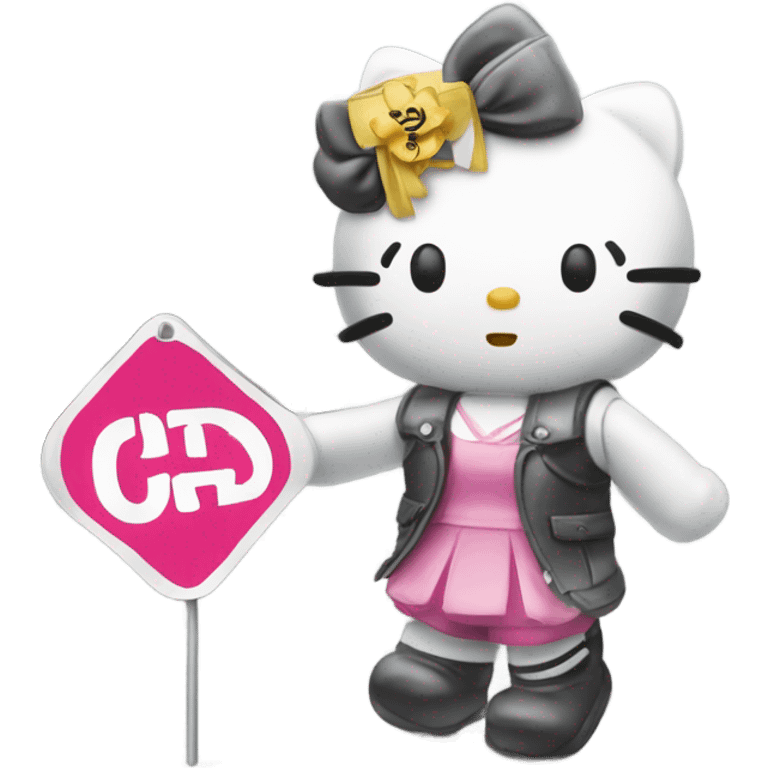 Hello kitty with a sign that says “don’t crash OUT” emoji