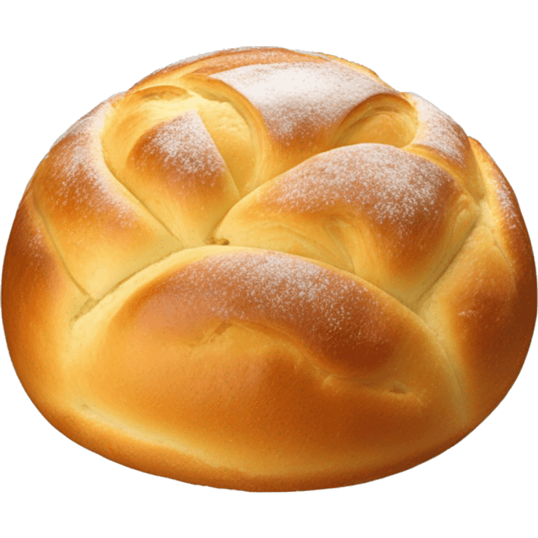 Boule de brioche ronde coupée au milieux avec crème fouettée blanche au centre recouvert d’éclat de pistache  emoji