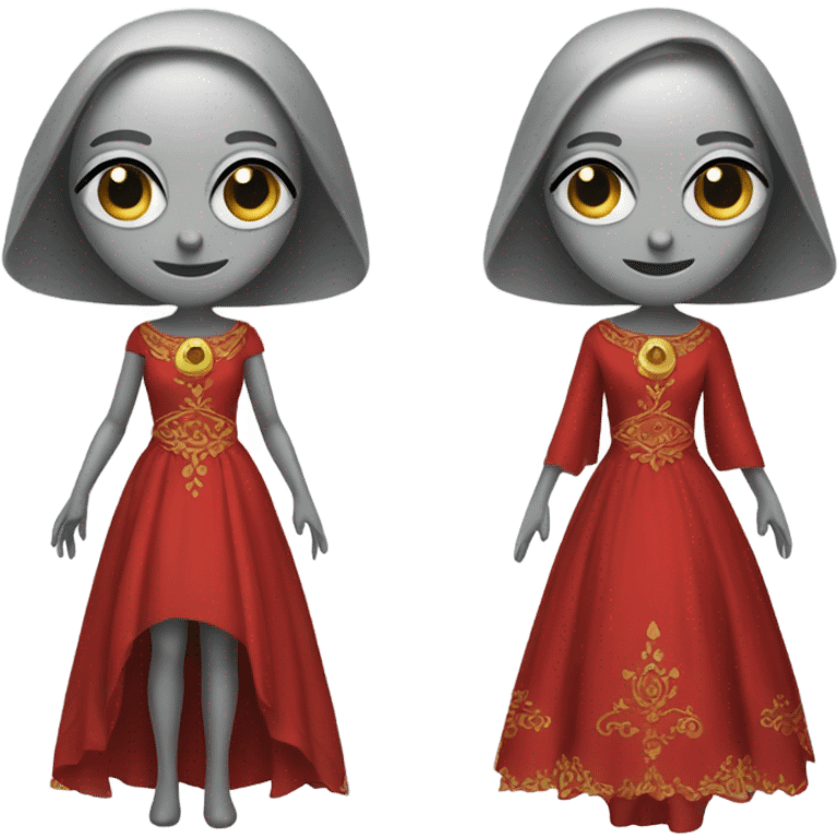 a gray alien woman, full body, in red Romanov dress emoji