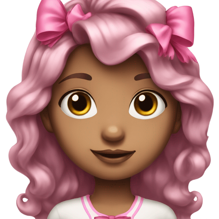 girl child with black hair wavy and pink bow emoji