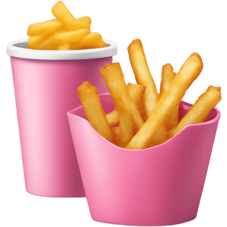 Fries and fried fish in pink simple cup emoji