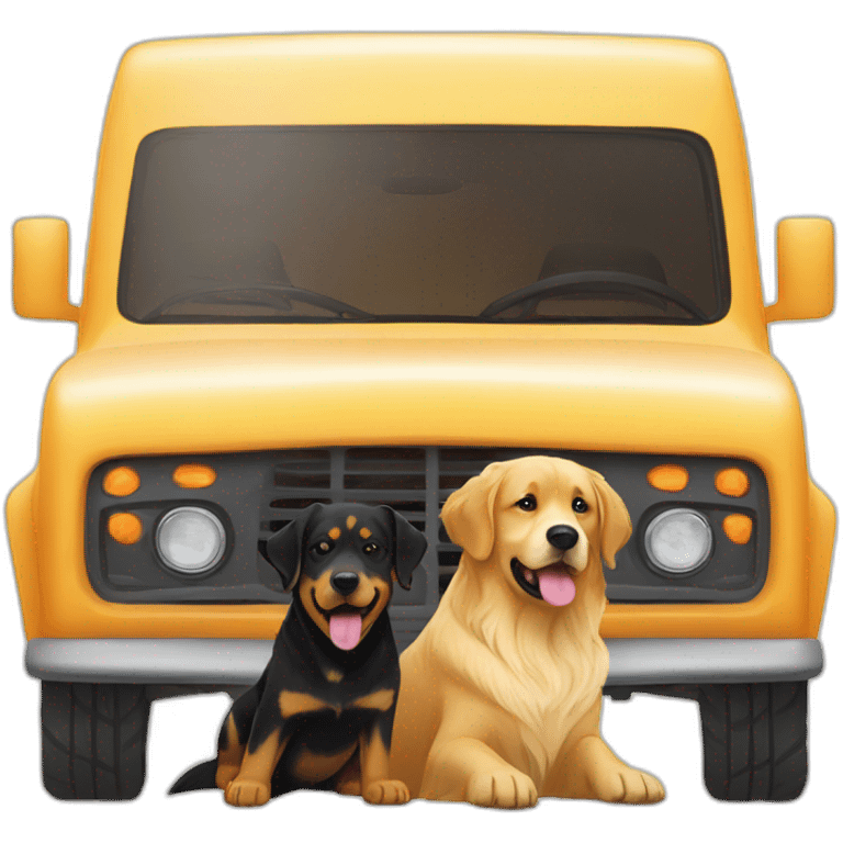 Golden retriever and rottweiller in white truck emoji