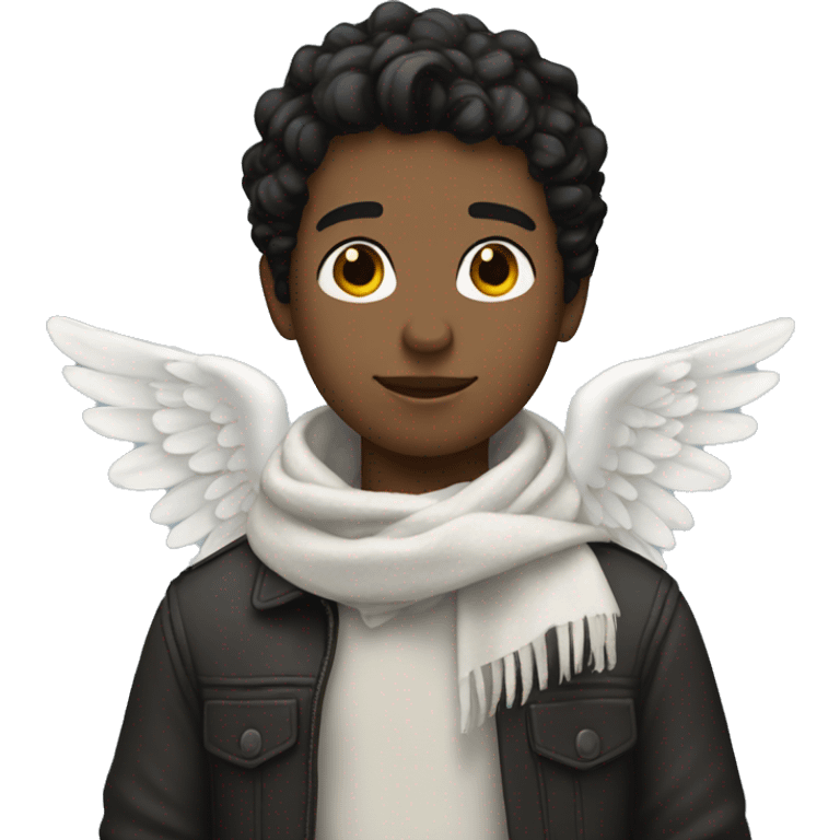 boy with black hair has the scarf and angel wings emoji