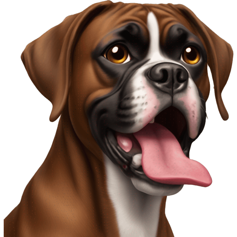 dark brown boxer dog with tongue hanging out of mouth emoji