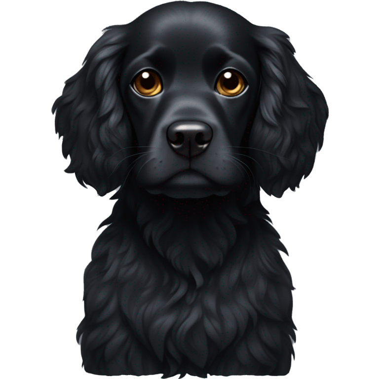 Small completely black spaniel with black fur on his whole face and white fur only on his chest emoji