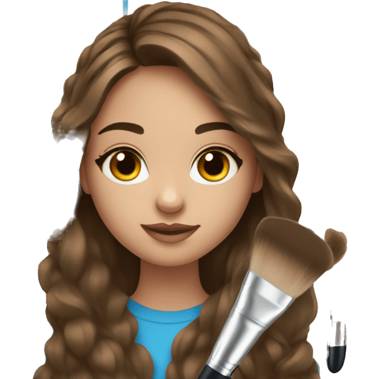 Brown haired girl with blue eyes holding makeup brush emoji