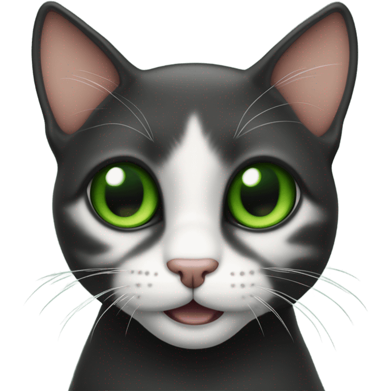 gato negro delgado ojos verdes con cicatrices blancas feliz  emoji