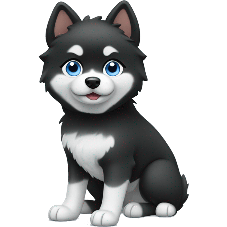  black with white pomsky full body blue eyes emoji