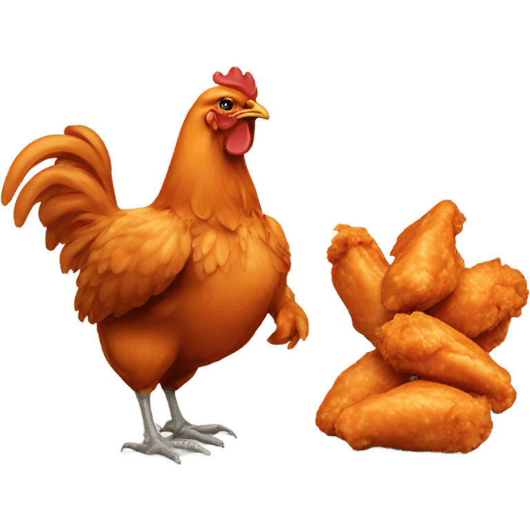 A chicken eating Buffalo chicken wings emoji