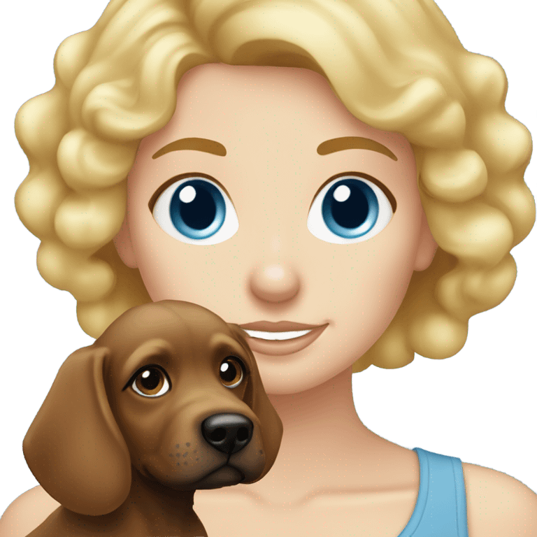 blue eyed blonde lady with brown Cockapoo puppy dog emoji