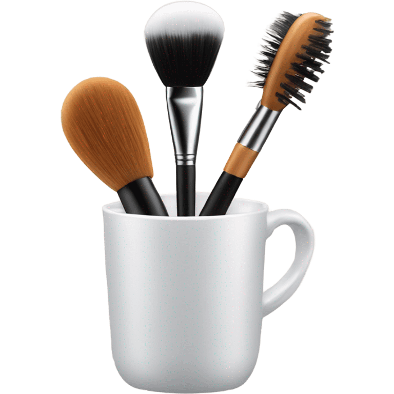 Realistic makeup brush in a cup holder and a hair brush  emoji