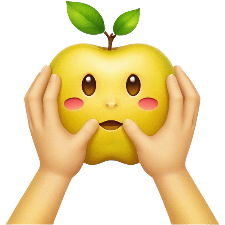 happy yellow apple with hands emoji