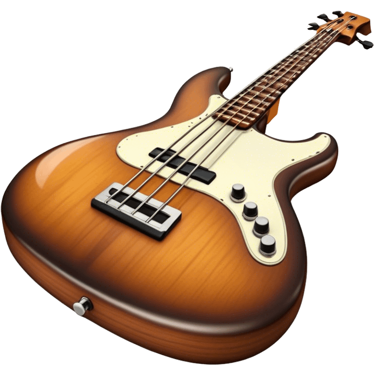 Cinematic Realistic Bass, deep polished wood with rich grain, thick taut strings stretching across its curved body, subtle warm lighting emphasizing its form, glowing with depth and powerful musical resonance. emoji