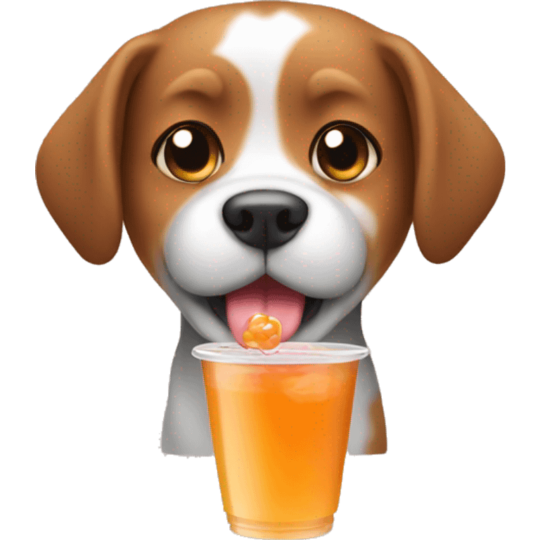 A dog drinking boba emoji