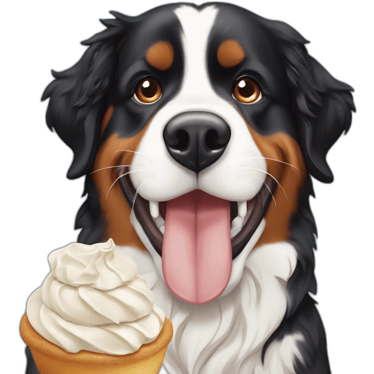 Bernese mountain dog eating meringue and double cream emoji