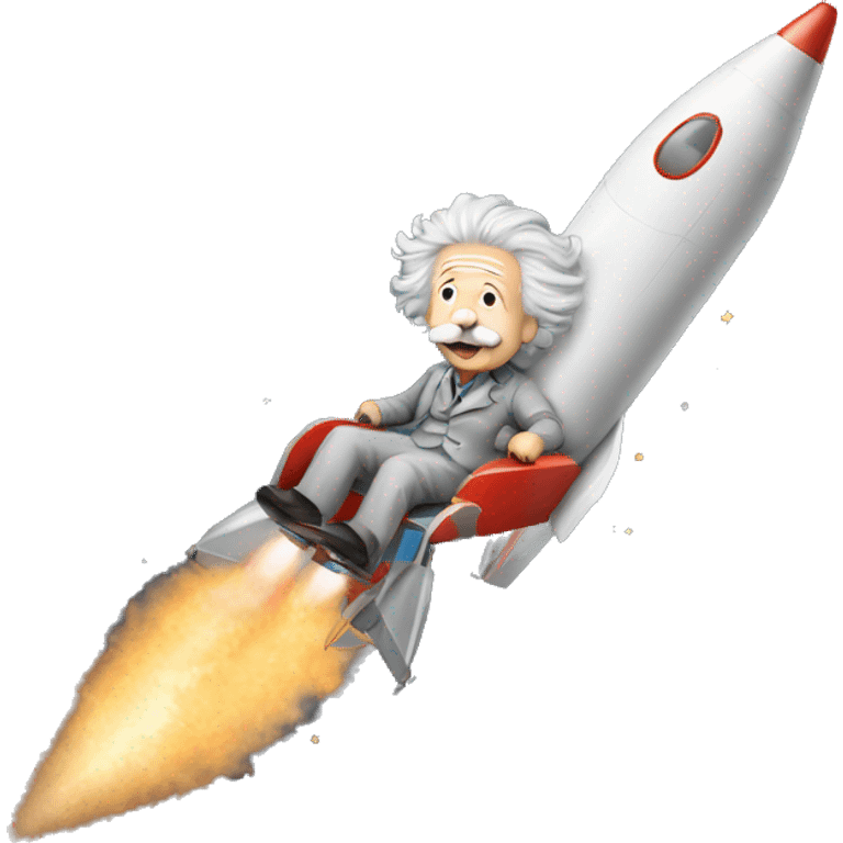 Albert Einstein riding a rocket to the moon emoji