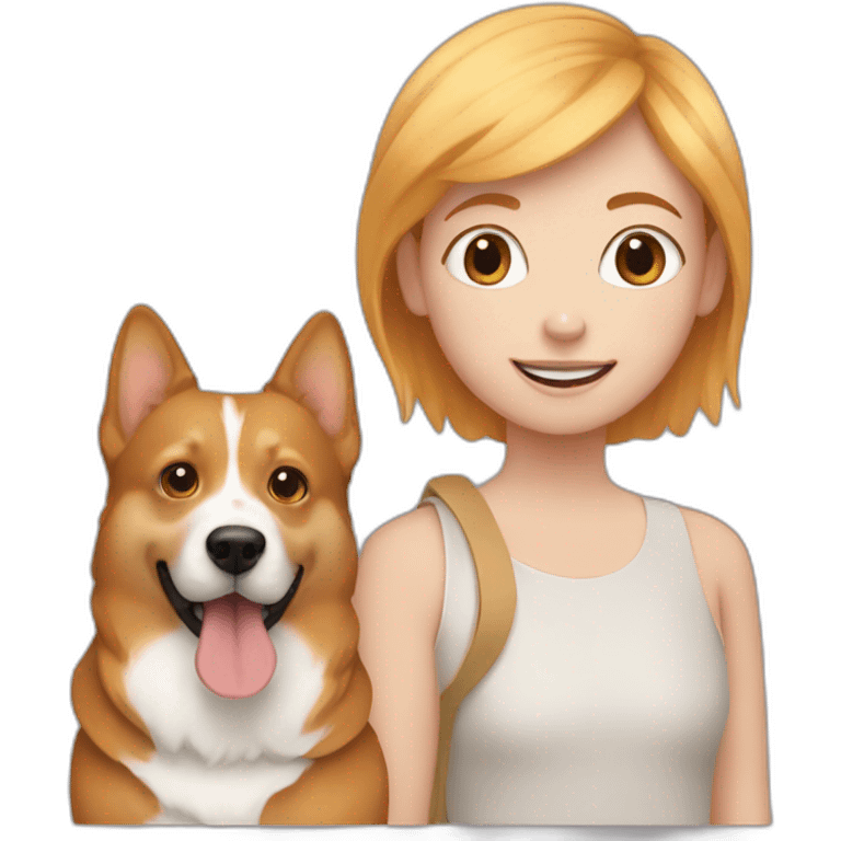 blond girl with ginger boy and a corgi dog emoji