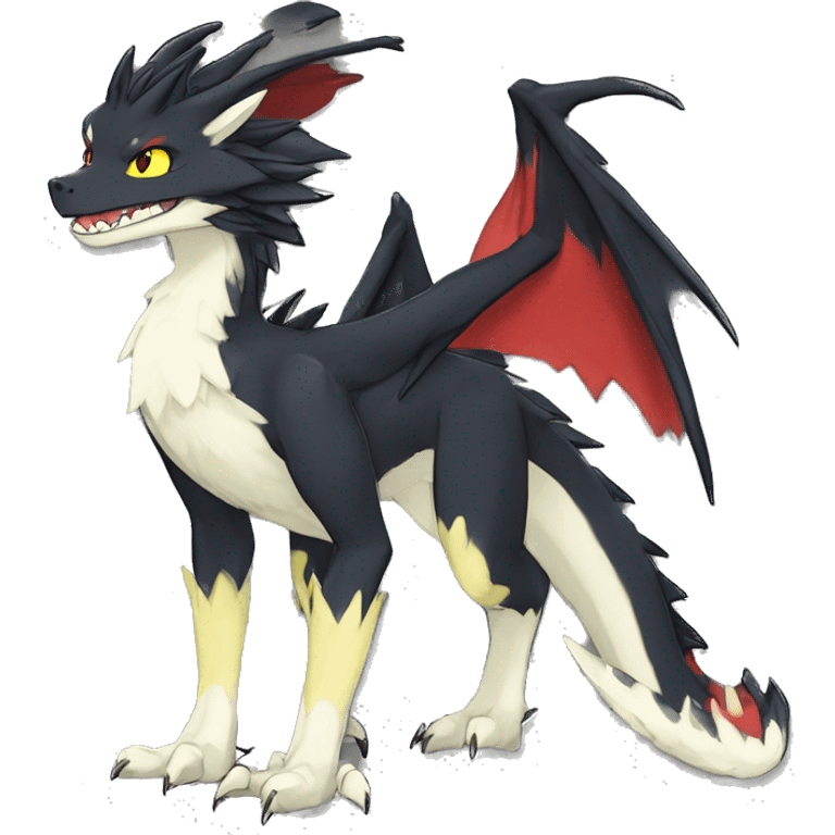 Anthro Cute cool black red white yellow nargacuga-dragon sergal animal hybrid Fakemon full body emoji