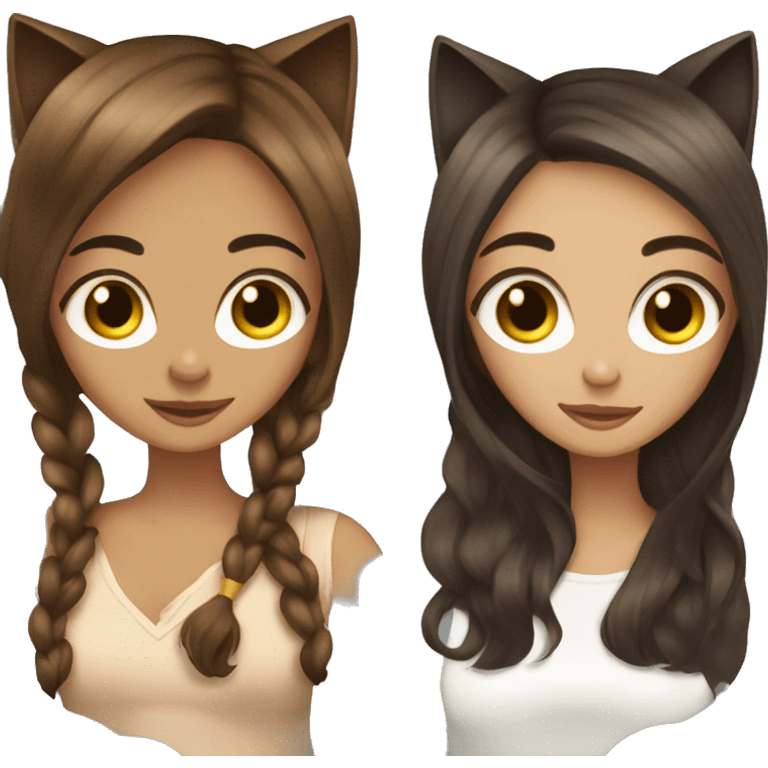 Two long hair brunette girls with cats emoji